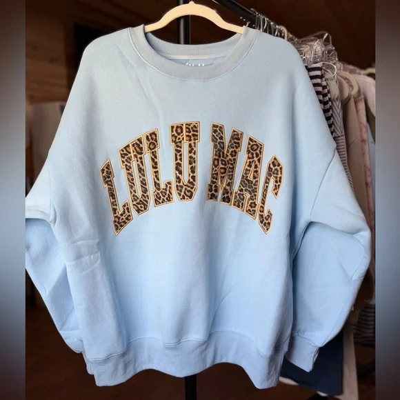 Lulu Mac Sweatshirt- Light Blue Cheetah NWT - Picture 1 of 2